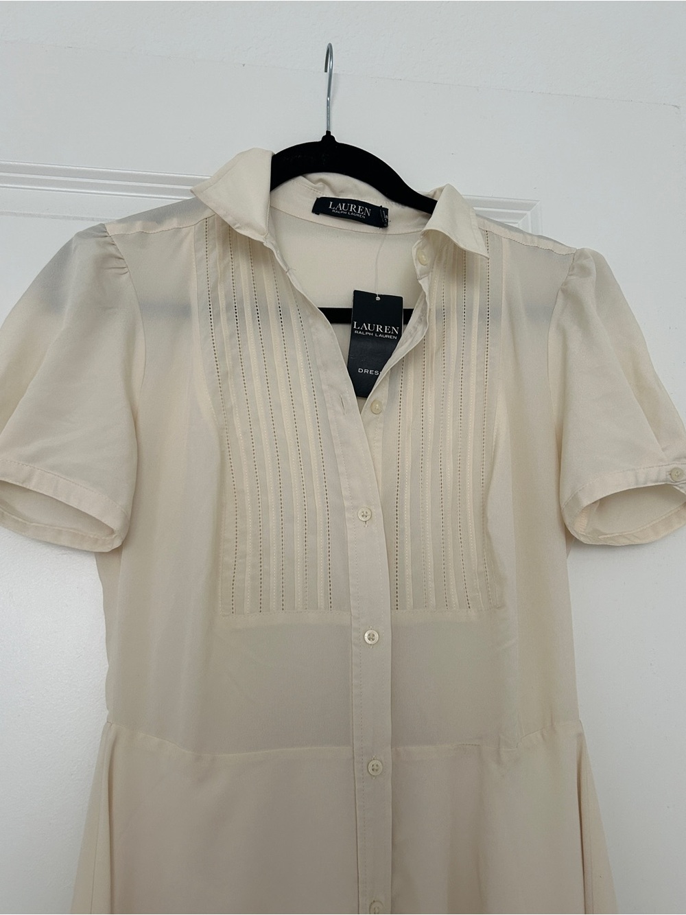 Lauren Ralph Lauren Cream Pintuck Button-Front Midi Dress - Picture 2 of 5